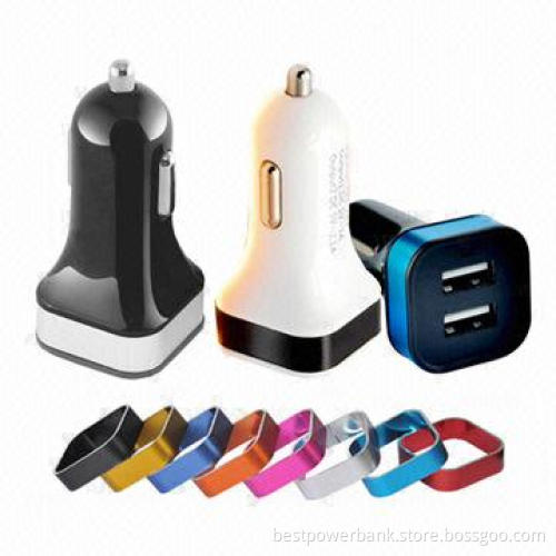 Colorful Aluminum Rim Dual USB Car Chargers, ABS + Aluminum Materials, 8-color Optional, OEM Logo